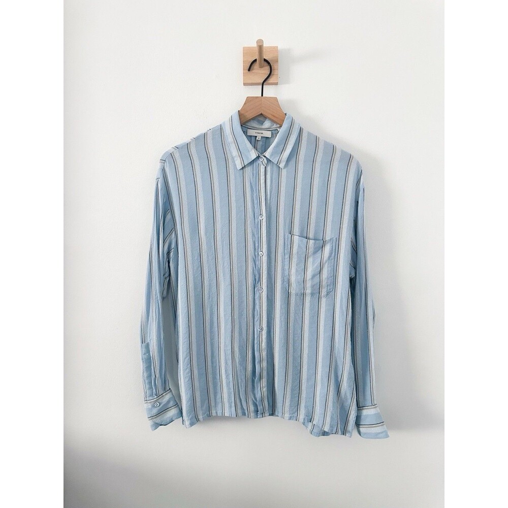 Vince Light Blue Striped Button-Down Shirt